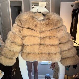 Women's Luxurious beige real fox natural Fur Jacket size XS